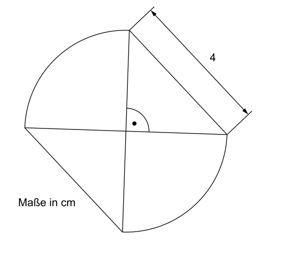 Geometrische Figur mit Kreisbögen und eingezeichneten Maßen in cm.